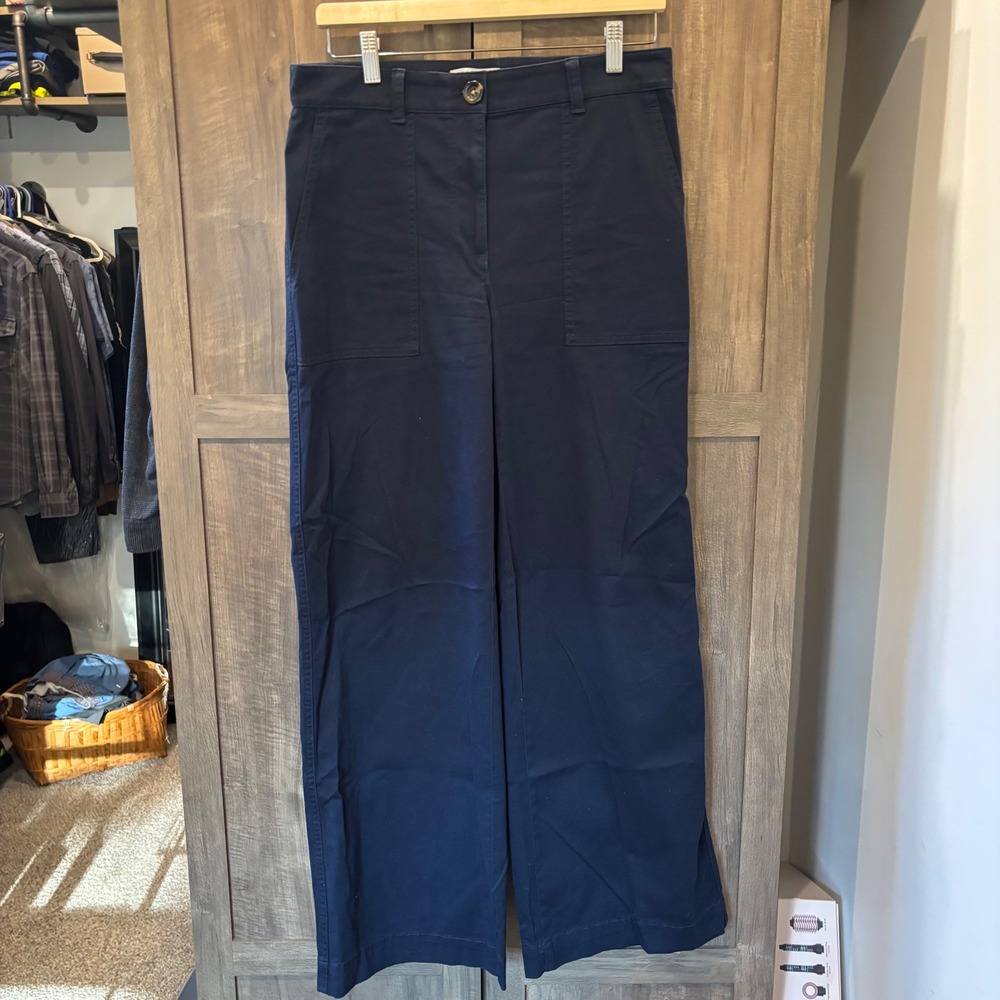 Ann Taylor Weekend Navy Blue Wide Leg High Rise Trousers Size 2 Waist 31